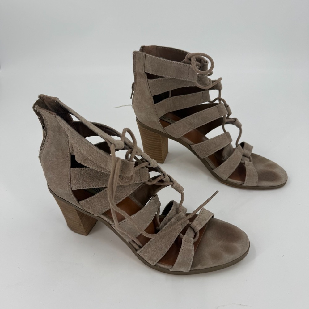 Womens Gladiator Sandals Size 9M Brown Upper Leather Comfort Block Heel Back Zip